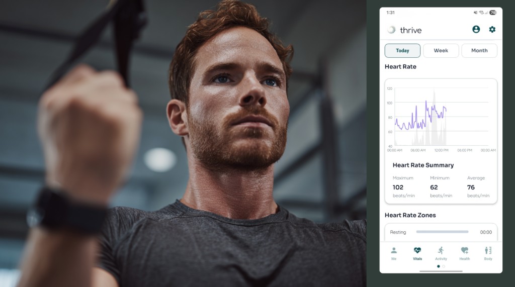 Continuous vitals detail view with heart rate, variability, and temperature